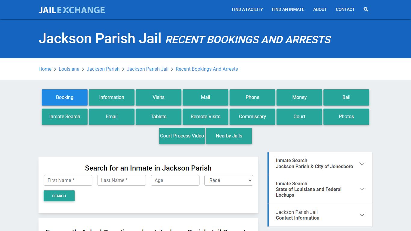 Jackson Parish Jail Recent Bookings And Arrests - Jail Exchange